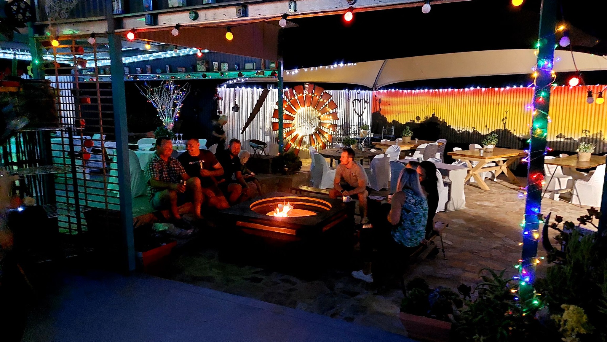 Guests around the fire pit