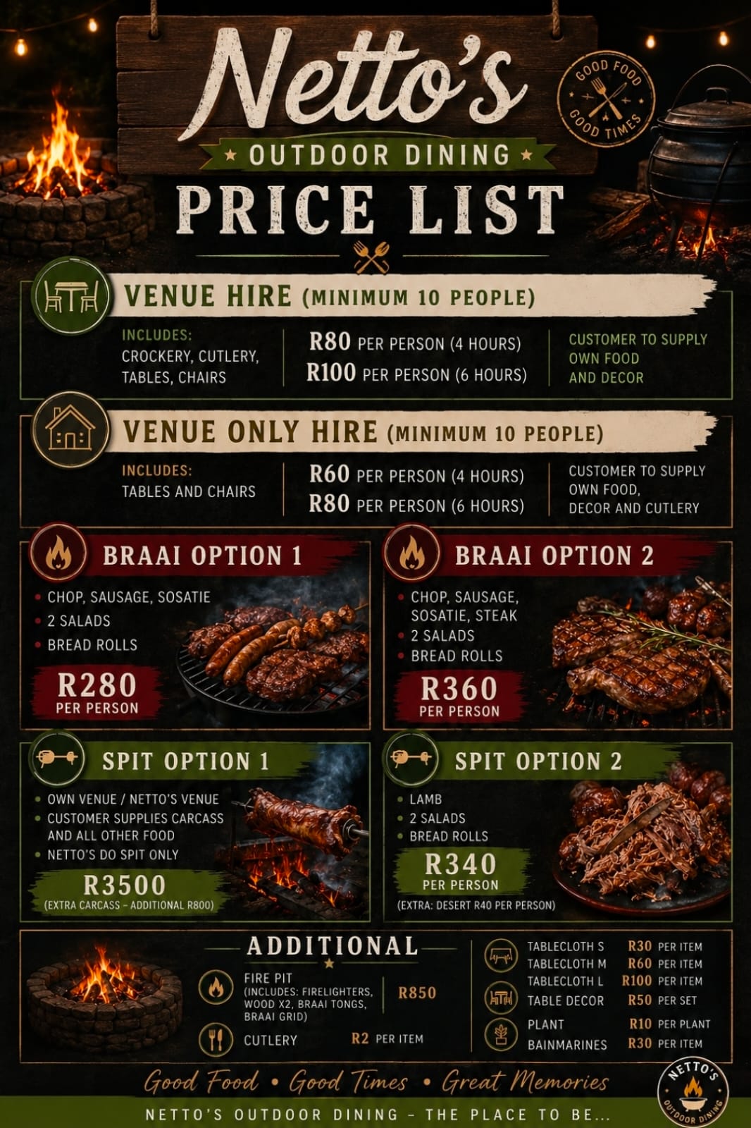Netto's Outdoor Dining – Packages and Price List
